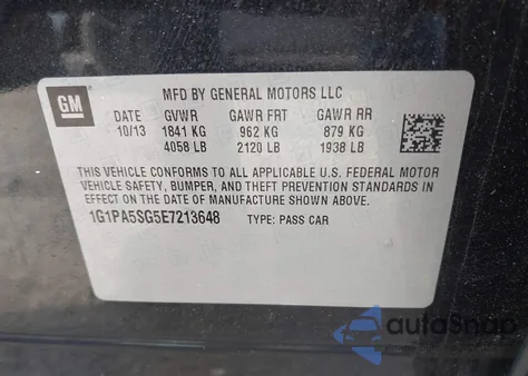 2014 Chevrolet Cruze Ls Auto из США, поврежденный, VIN 1G1PA5SG5E7213648